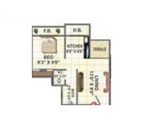 Floor plan of 1 BHK 365 Sq. Ft. Apartment in Atharva Deep Garden, Palghar