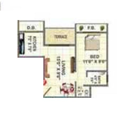 Floor plan of 1 BHK 415 Sq. Ft. Apartment in Atharva Deep Garden, Palghar