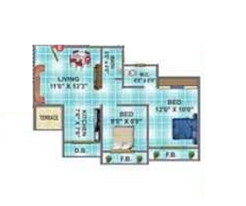 Floor plan of 2 BHK 595 Sq. Ft. Apartment in Atharva Deep Garden, Palghar