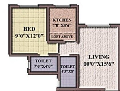 Floor plan of 1 BHK 680 Sq. Ft. Apartment in Aura Casa Vista, Palghar