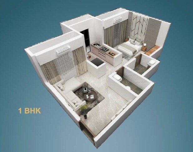 Floor plan of 1 BHK 445 Sq. Ft. Apartment in AV Aashirwad Garden, Palghar