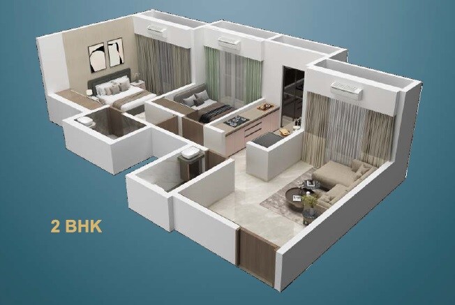 Floor plan of 2 BHK 581 Sq. Ft. Apartment in AV Aashirwad Garden, Palghar
