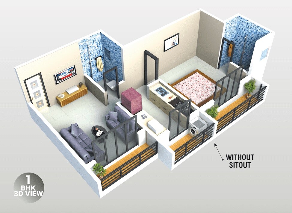 Floor plan of 1 BHK 339 Sq. Ft. Apartment in AV Crystal, Palghar
