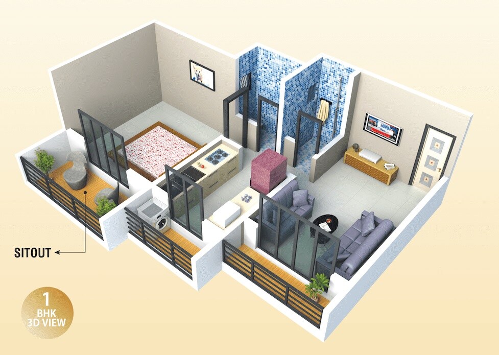 Floor plan of 1 BHK 388 Sq. Ft. Apartment in AV Crystal, Palghar