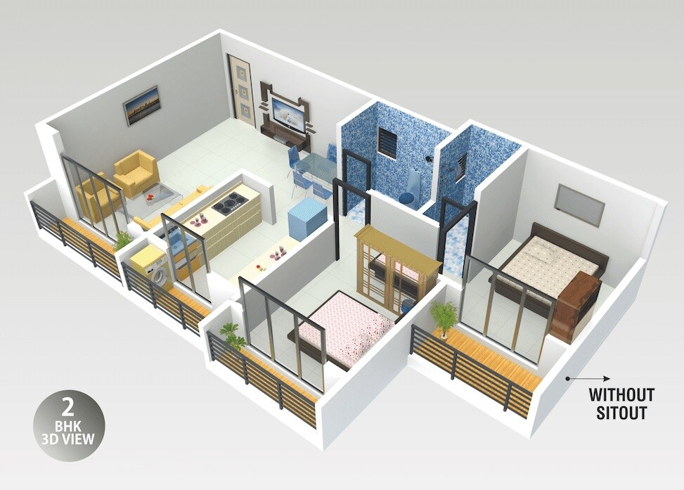 Floor plan of 2 BHK 498 Sq. Ft. Apartment in AV Crystal, Palghar