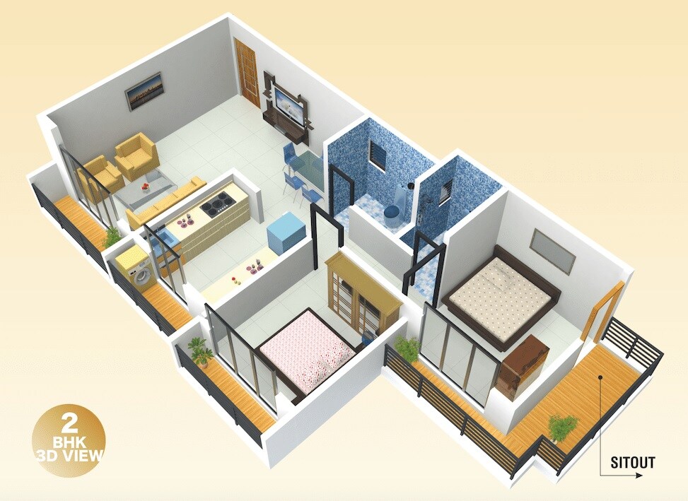 Floor plan of 2 BHK 574 Sq. Ft. Apartment in AV Crystal, Palghar