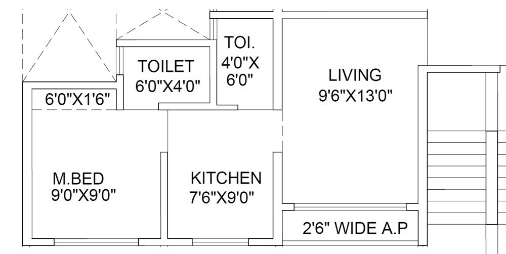 Floor plan of 1 BHK 323 Sq. Ft. Apartment in AV Pearl, Palghar