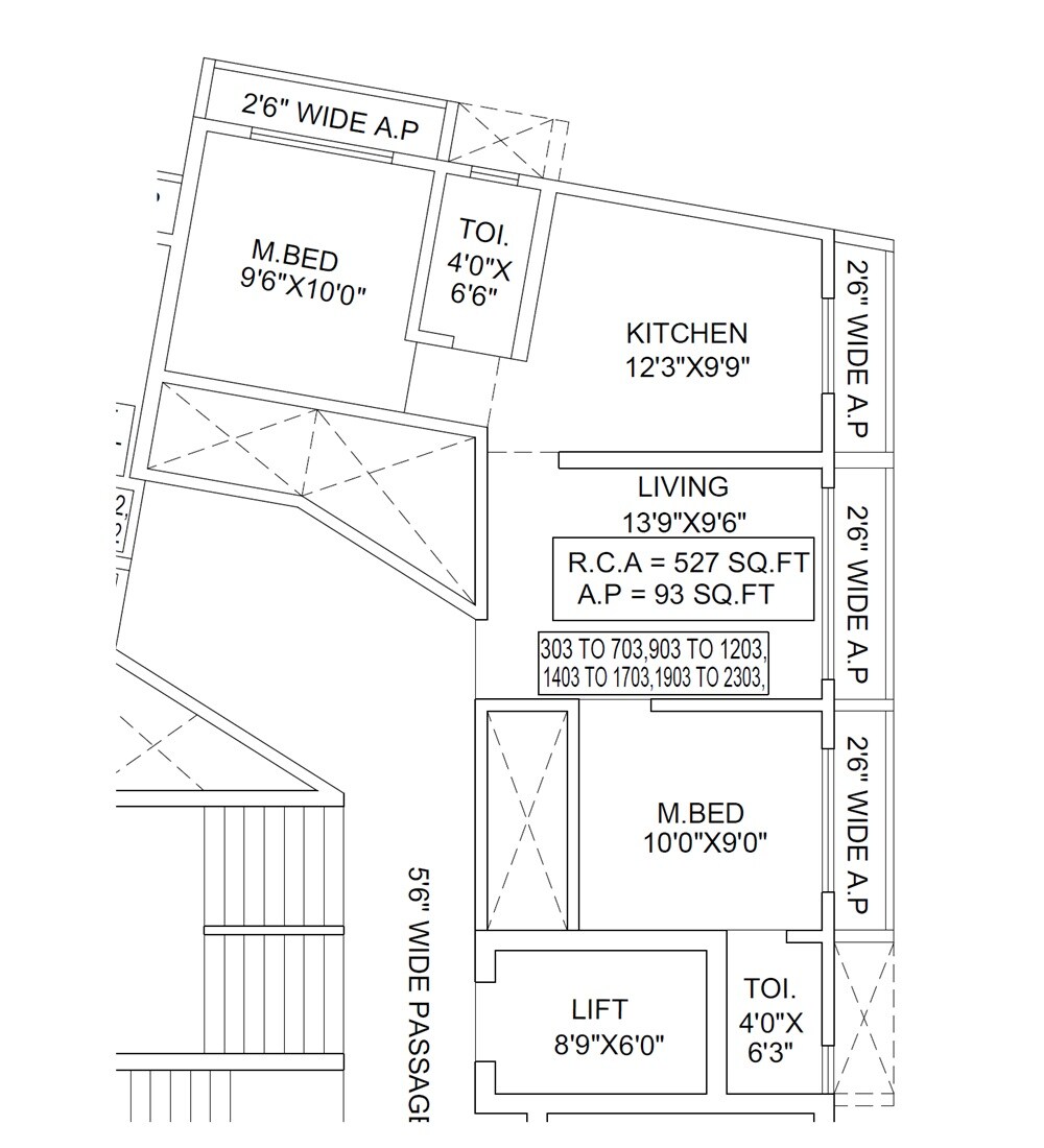 Floor plan of 2 BHK 527 Sq. Ft. Apartment in AV Pearl, Palghar