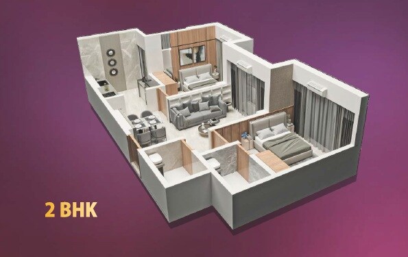 Floor plan of 2 BHK 613 Sq. Ft. Apartment in AV Pearl, Palghar