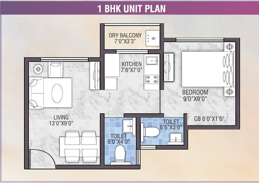 Floor plan of 1 BHK 333 Sq. Ft. Apartment in AV Smart City, Palghar