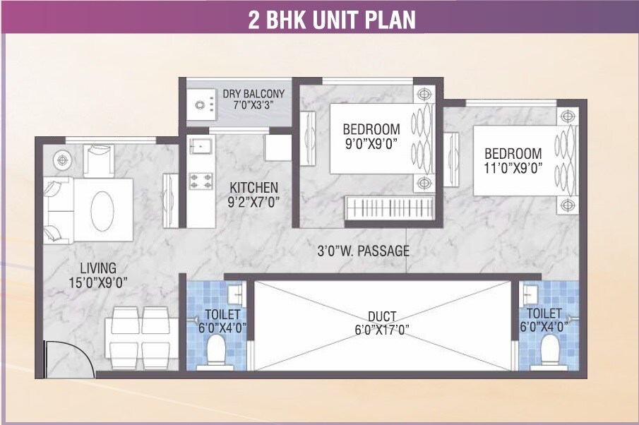 Floor plan of 2 BHK 486 Sq. Ft. Apartment in AV Smart City, Palghar