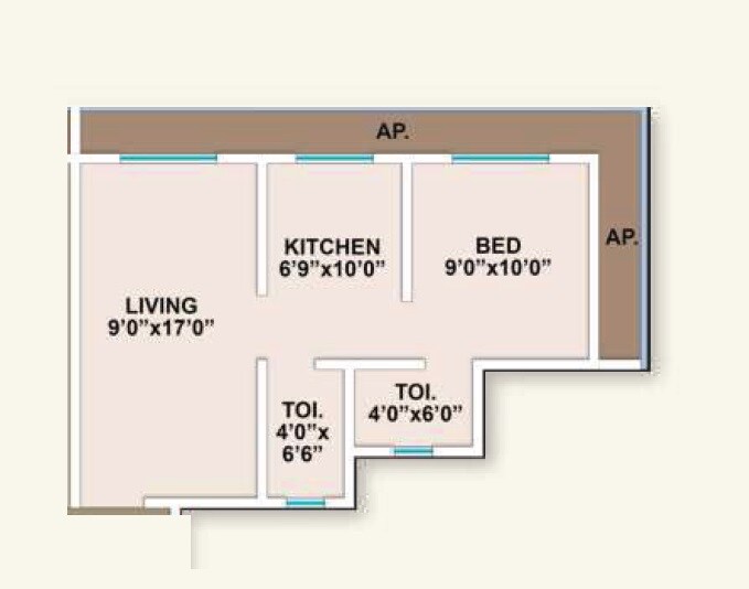 Floor plan of 1 BHK 370 Sq. Ft. Apartment in Avora Tetris Hill View, Palghar