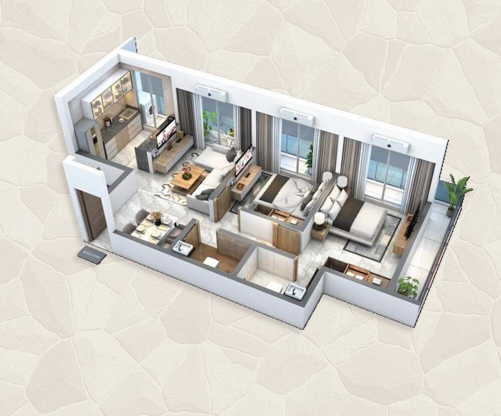 Floor plan of 2 BHK 621 Sq. Ft. Apartment in Avora Tetris Hill View, Palghar