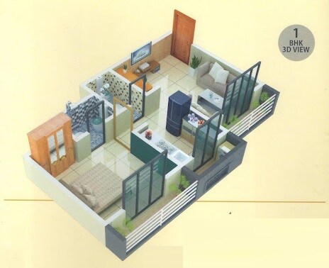 Floor plan of 1 BHK 373 Sq. Ft. Apartment in Baba Mithila Apartments, Palghar