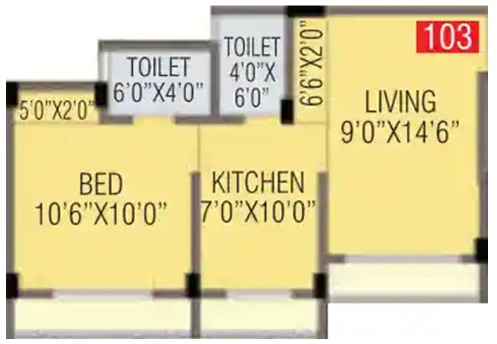Floor plan of 1 BHK 404 Sq. Ft. Apartment in Baba Mithila Apartments, Palghar