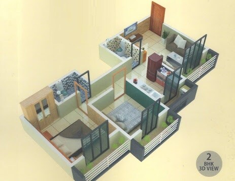 Floor plan of 2 BHK 477 Sq. Ft. Apartment in Baba Mithila Apartments, Palghar