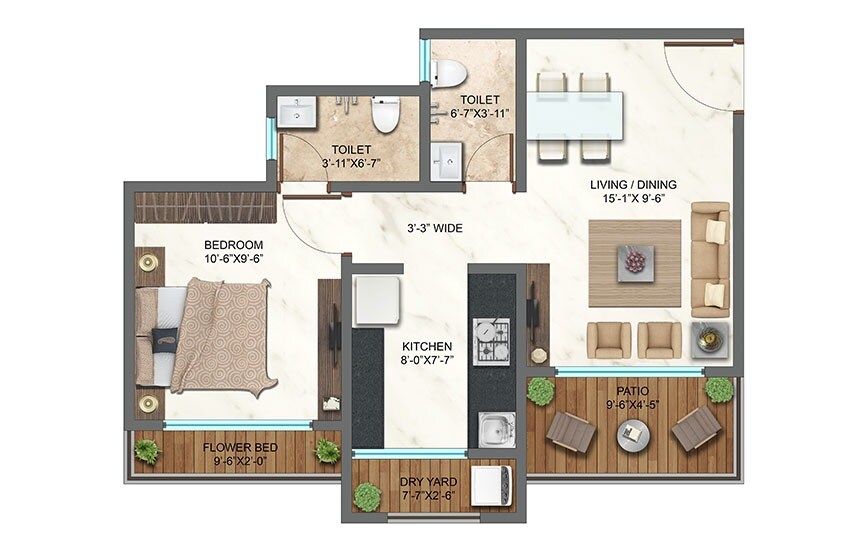 Floor plan of 1 BHK Apartment - 342 sq. ft. in Bachraj Landmark, Palghar
