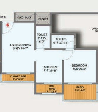 Floor plan of 1 BHK Apartment - 376 sq. ft. in Bachraj Landmark, Palghar