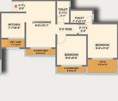 Floor plan of 2 BHK Apartment - 564 sq. ft. in Bachraj Landmark, Palghar
