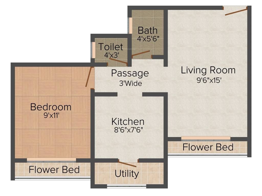 1 BHK 590 Sq. Ft. Apartment