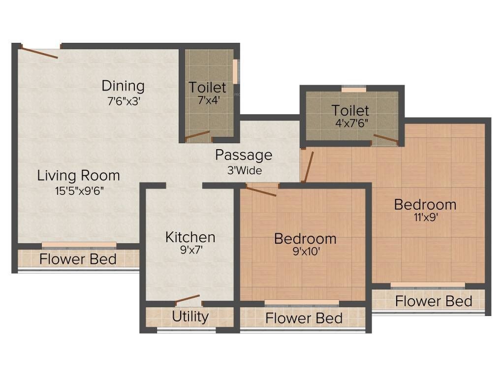 2 BHK 825 Sq. Ft. Apartment