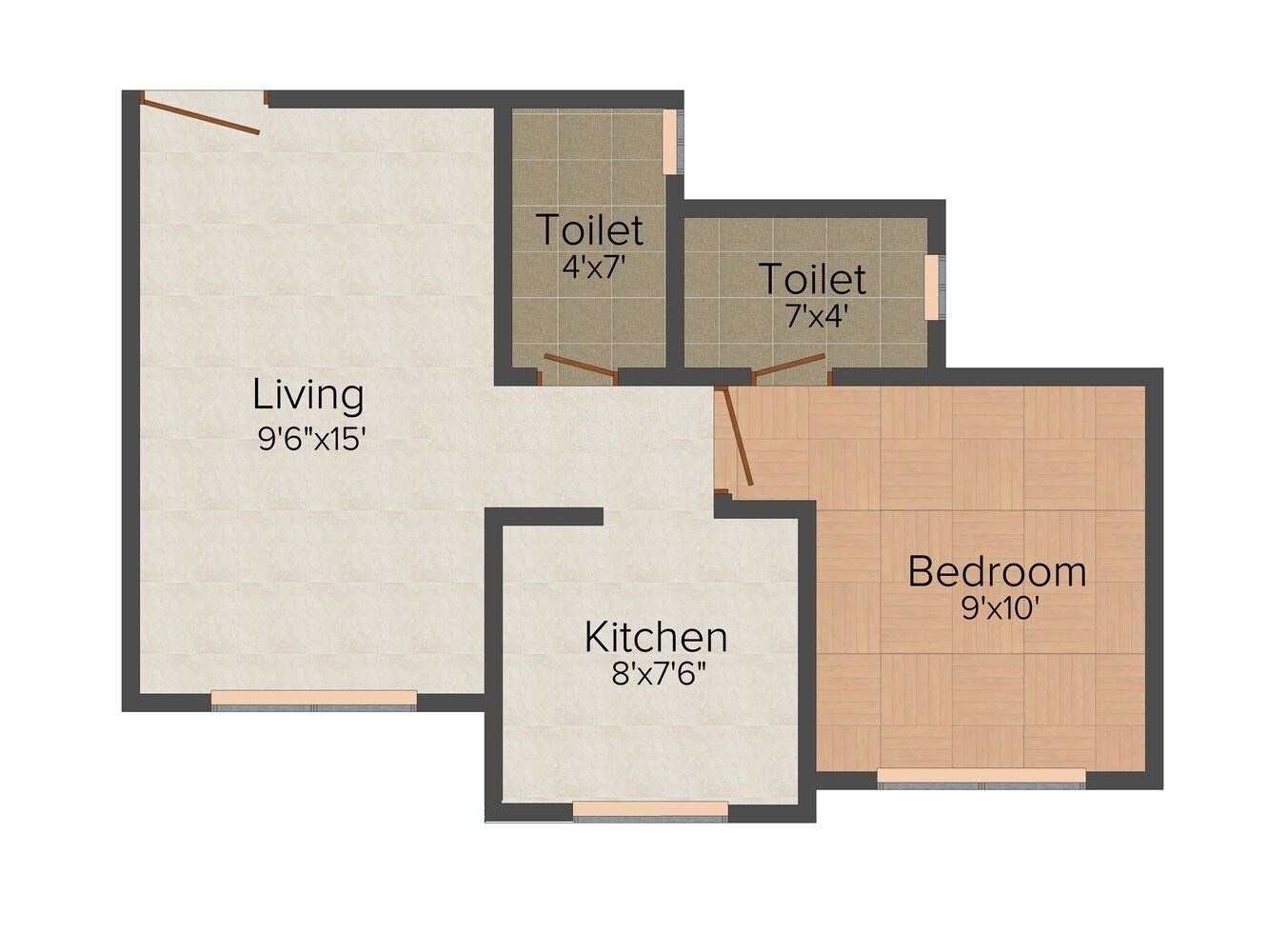Floor plan of 1 BHK 610 Sq. Ft. Apartment in Bachraj Residency, Palghar