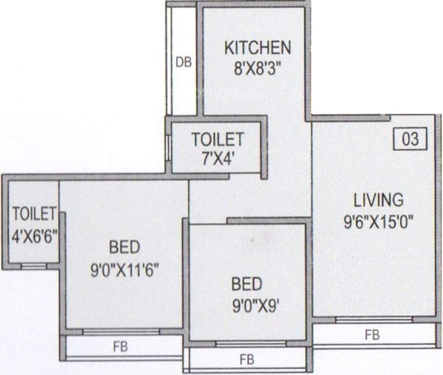 Floor plan of 2 BHK 850 Sq. Ft. Apartment in Bachraj Residency, Palghar