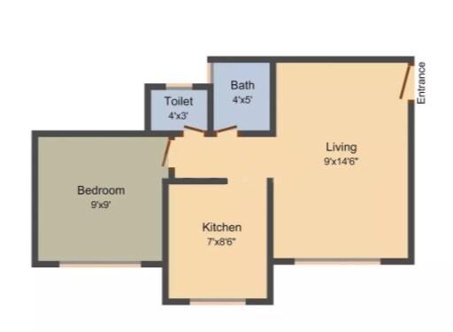 Floor plan of 1 BHK 500 Sq. Ft. Apartment in Balaji Pragati CHS, Palghar