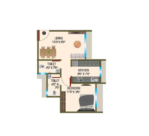 Floor plan of 1 BHK 399 Sq. Ft. Apartment in Bhakti The Pinnacle, Palghar