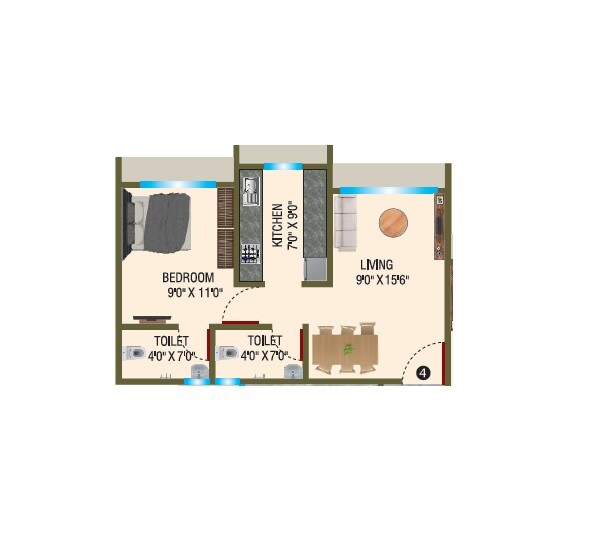 Floor plan of 1 BHK 410 Sq. Ft. Apartment in Bhakti The Pinnacle, Palghar