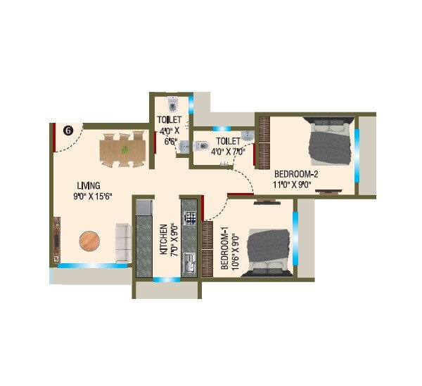 Floor plan of 2 BHK 540 Sq. Ft. Apartment in Bhakti The Pinnacle, Palghar