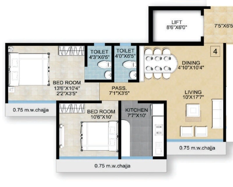 2 BHK 530 Sq. Ft. Apartment