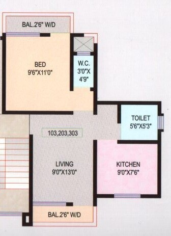 Floor plan of 1 BHK 640 Sq. Ft. Apartment in Bhavani Paradise, Palghar