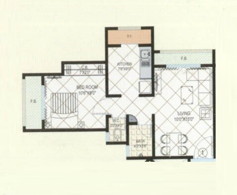 Floor plan of 1 BHK 382 Sq. Ft. Apartment in Bhavani View, Palghar