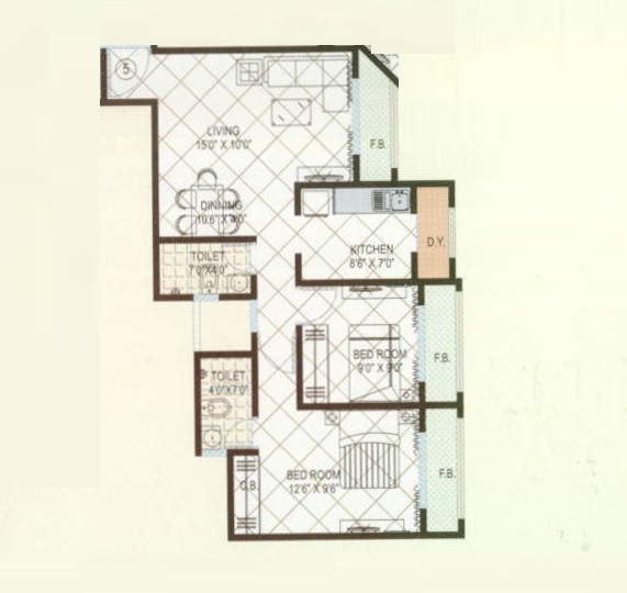 Floor plan of 2 BHK 546 Sq. Ft. Apartment in Bhavani View, Palghar