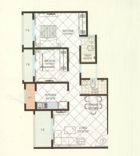 Floor plan of 2 BHK 585 Sq. Ft. Apartment in Bhavani View, Palghar