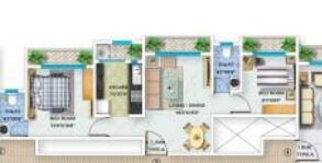 Floor plan of 2 BHK 510 Sq. Ft. Apartment in Bhoomi Acropolis, Palghar