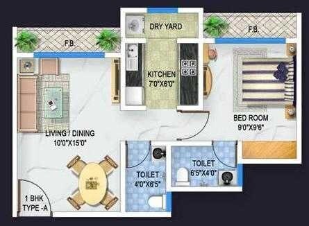 Floor plan of 1 BHK 615 Sq. Ft. Apartment in Bhoomi Arkade Acropolis Phase II, Palghar
