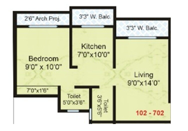 1 BHK 357 Sq. Ft. Apartment