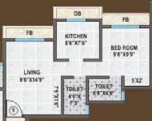 Floor plan of 1 BHK 473 Sq. Ft. Apartment in Blue Baron Zeal Regency, Palghar