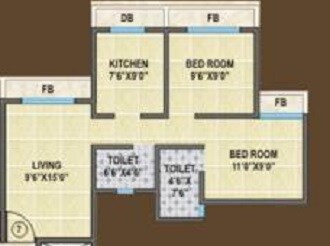 Floor plan of 2 BHK 566 Sq. Ft. Apartment in Blue Baron Zeal Regency, Palghar