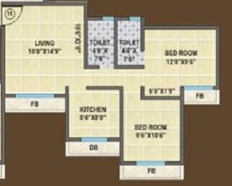 Floor plan of 2 BHK 652 Sq. Ft. Apartment in Blue Baron Zeal Regency, Palghar