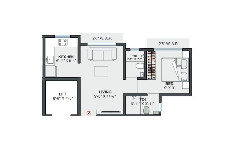 Floor plan of 1 BHK 338 Sq. Ft. Apartment in Brickwork Anant Shree, Palghar