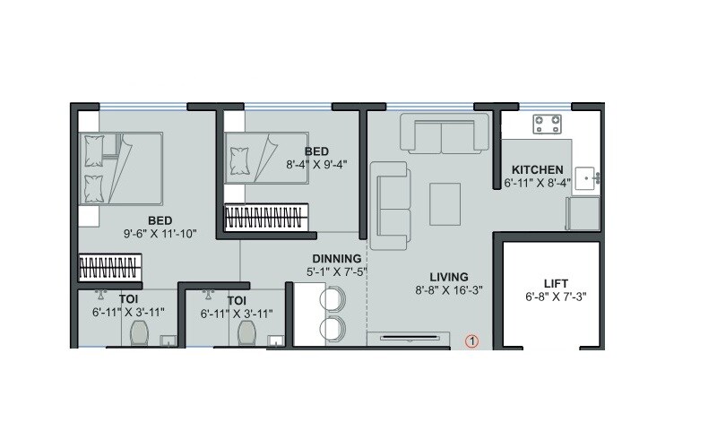 Floor plan of 2 BHK 456 Sq. Ft. Apartment in Brickwork Anant Shree, Palghar