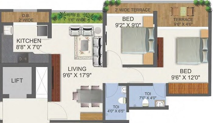 2 BHK 499 Sq. Ft. Apartment