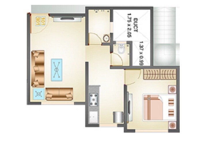 Floor plan of 1 BHK 332 Sq. Ft. Apartment in Cello Decent Homes, Palghar