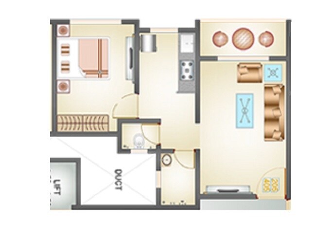 Floor plan of 1 BHK 407 Sq. Ft. Apartment in Cello Decent Homes, Palghar