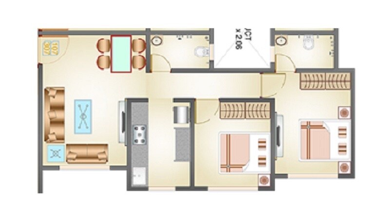 Floor plan of 2 BHK 474 Sq. Ft. Apartment in Cello Decent Homes, Palghar