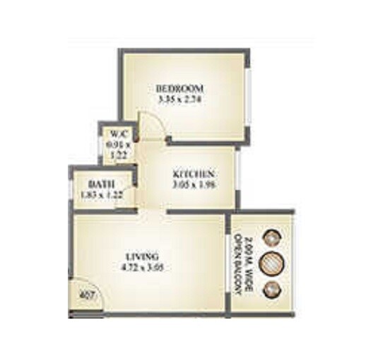 Floor plan of 1 BHK 332 Sq. Ft. Apartment in Cello Decent Homes Phase 2, Palghar