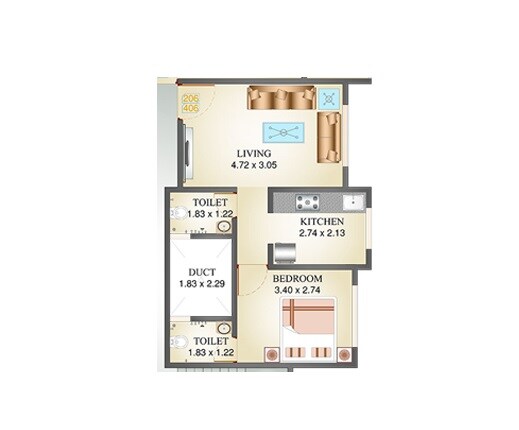 Floor plan of 1 BHK 407 Sq. Ft. Apartment in Cello Decent Homes Phase 2, Palghar